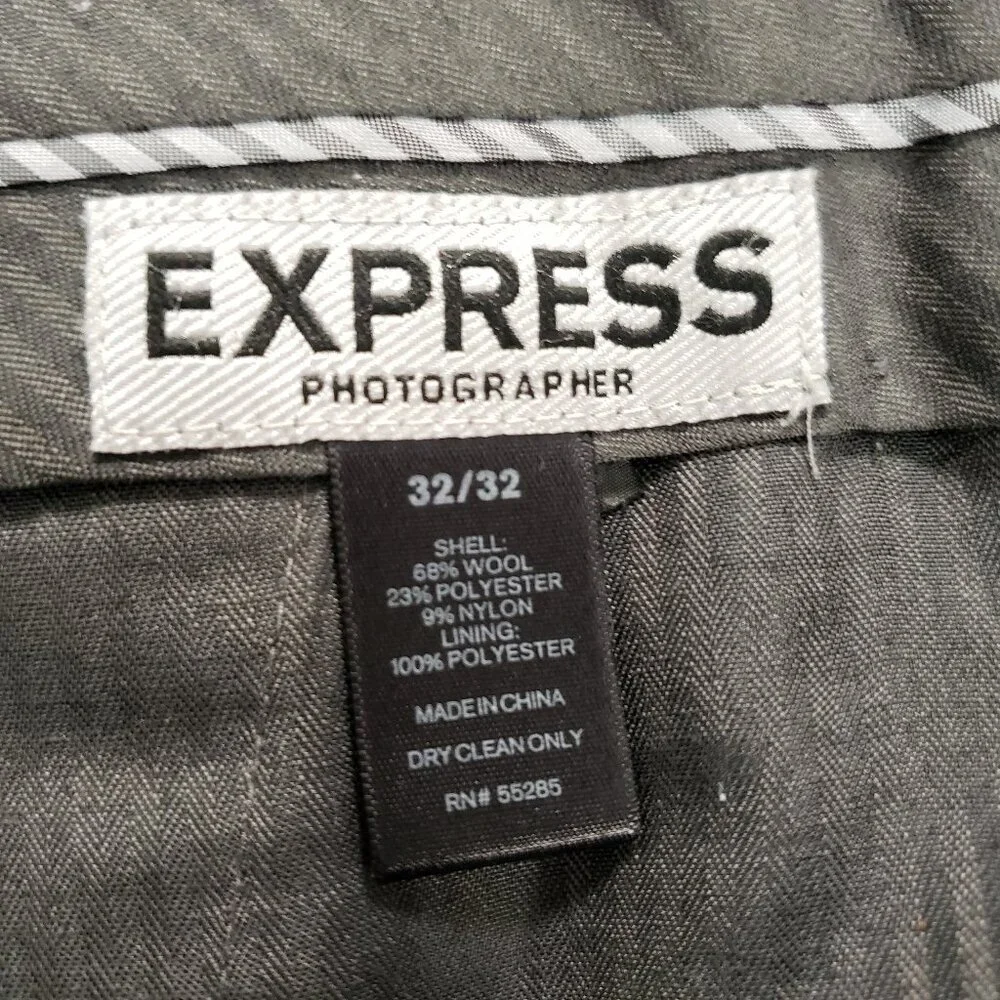 Express Men’s Photographer Gray Dress Pants 32x30 Wool Blend Slim Fit